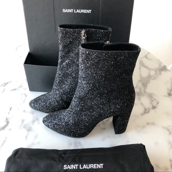 Saint Laurent Lou 95 Glitter Ankle Boots Size 39 - Picture 3 of 8